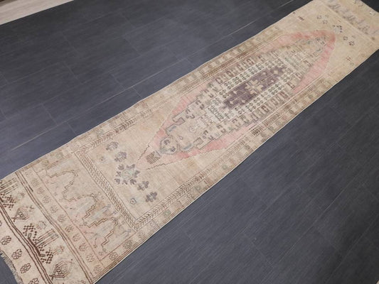WOOL Oriental Runner Rug Turkish Runner Rug 2.5 x 12 Muted Vintage High Pile Runner Hallway Runner Rug Kitchen Runner Rug Persian Runner Rug