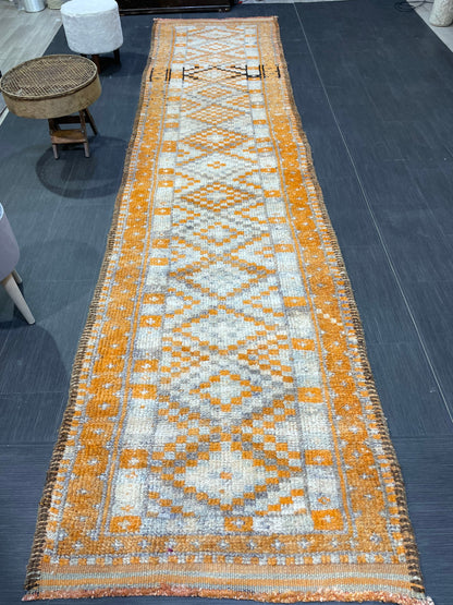 MUTED Staircase Runner Rug, 3.2 x 13.2 Vintage Turkish Runner, XL Vintage Oriental Runner Rug, Oushak Runner Rug, Plush Soft Wool Runner