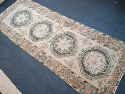 12'7x4'8 oushak turkish runner rug, vintage turkish runner rug, oushak vintage rug,vintage rug,kitchen rug, vintage anatolian rug, hand made