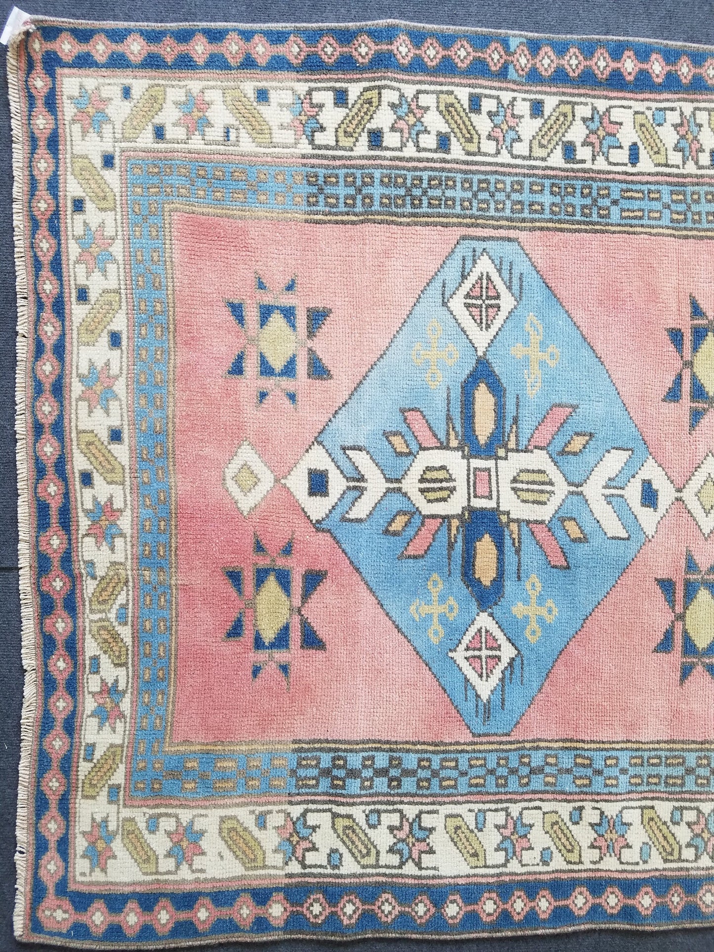 Blue vintage wool rug. pink turkish oushak rug 3'10x5'7 bohemian rug, living room rug, handmade wool rugs