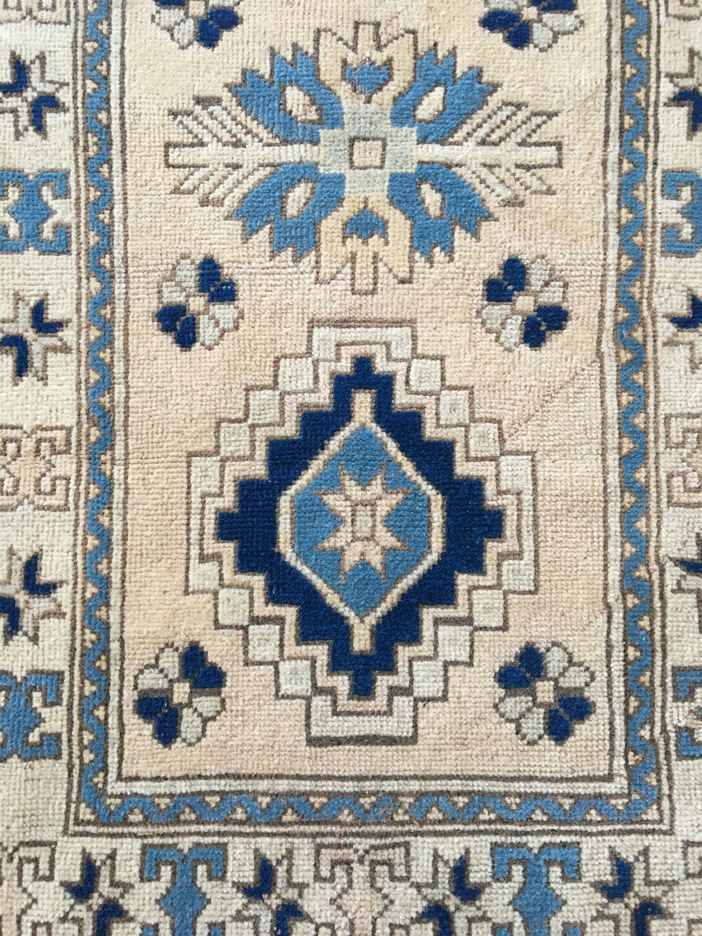 2.6x5.1 feet neutral wool rug, muted handmade living room rug, oushak large kitchen floor rug, turkish hallway area rug, vintage blue rug