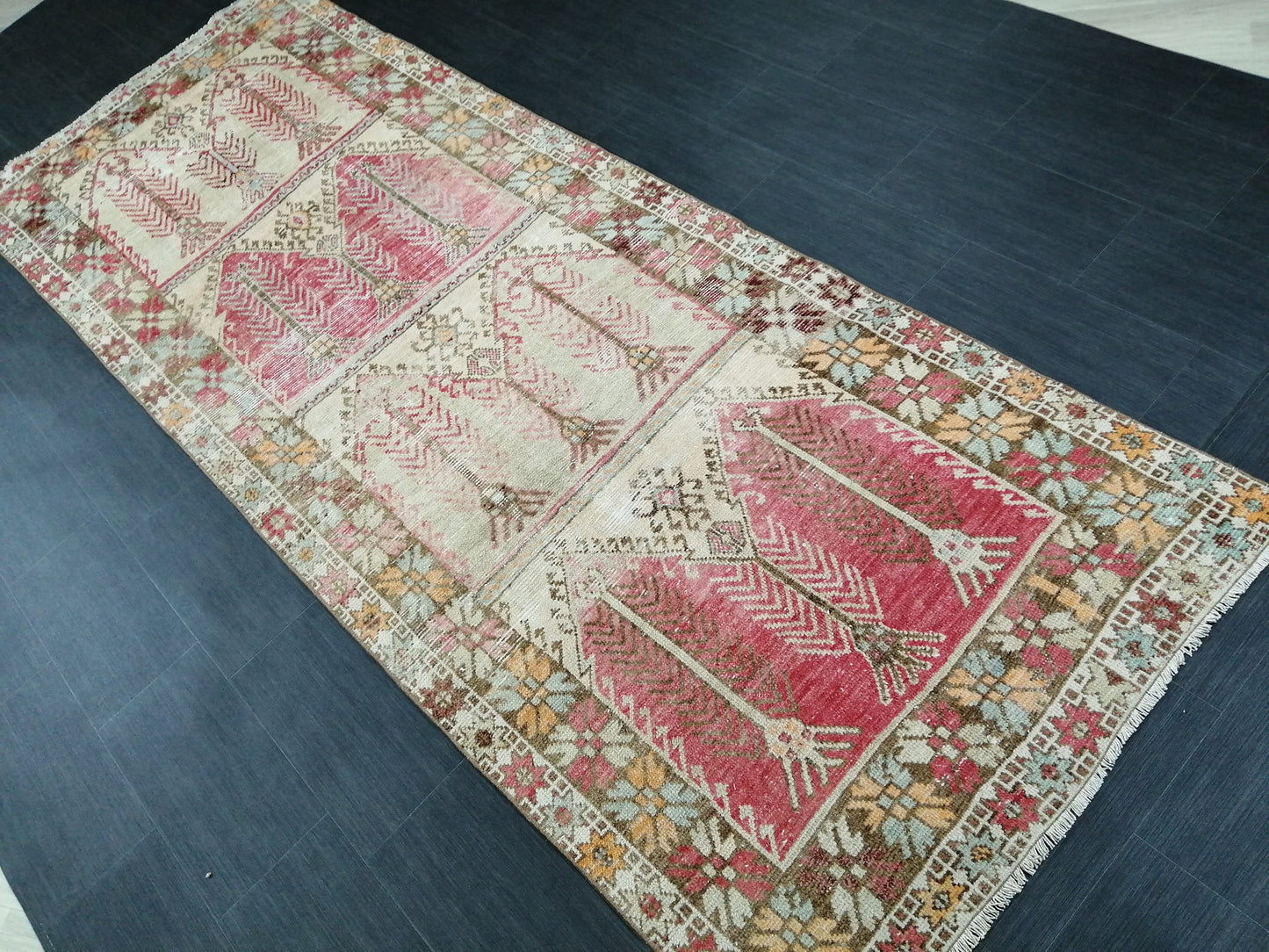 Oushak Runner Rug 4x11 Distressed Turkish Runner Rug Vintage Runner Rug Hallway Runner Rug Kitchen Runner Rug Wool Runner Rug Nomad Rug