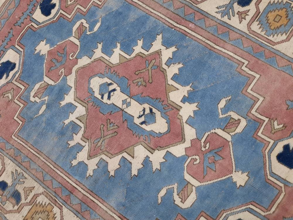 Blue Distressed Wool 5.6 x 7.8 RUG TURKISH Rug Vintage Oriental Rug Vintage Rug Oushak Rug Hand Made Rug Vintage Hand Knotted Turkish Rug