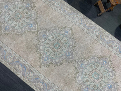Muted Turkish Runner Rug Turkish Oushak 4.4 x 11.2 Runner Rug Vintage Runner Rug Hallway Runner Rug Kitchen Runner Rug Wool Runner Rug