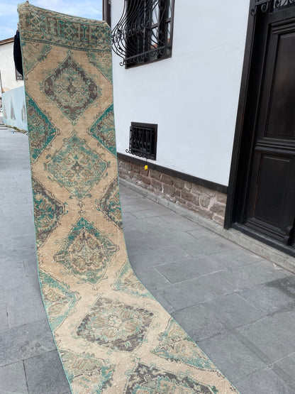 Wool Extra Long Turkish Runner Rug Very Long Oushak Runner 2.5 x 20.2 ft Rug Vintage Runner Rug, XL Oriental Runner Rug Staircase Runner rug