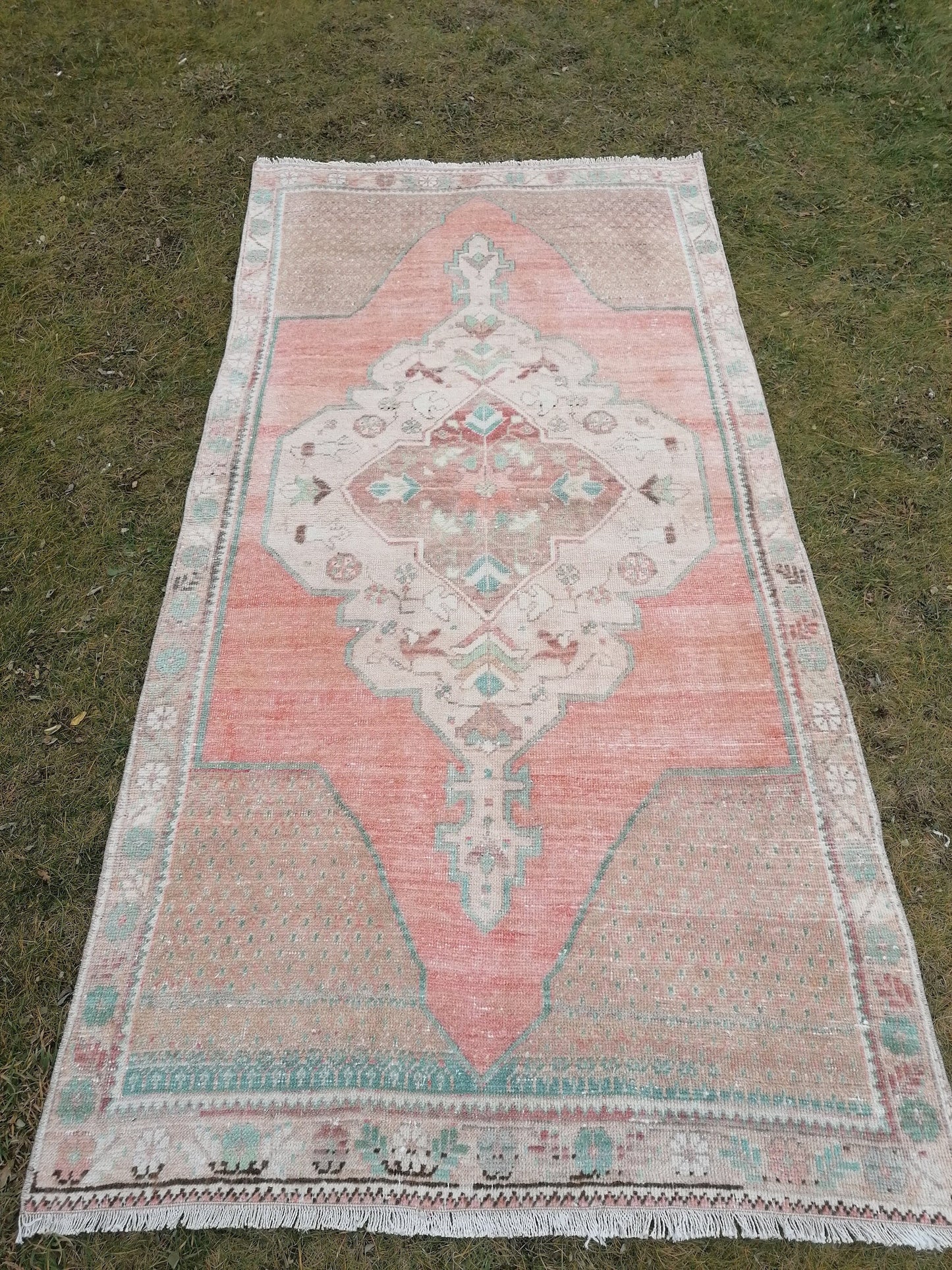 3'11x7'10 turkish rug, vintage rug, oushak vintage rug, kitchen rug bohemian rug