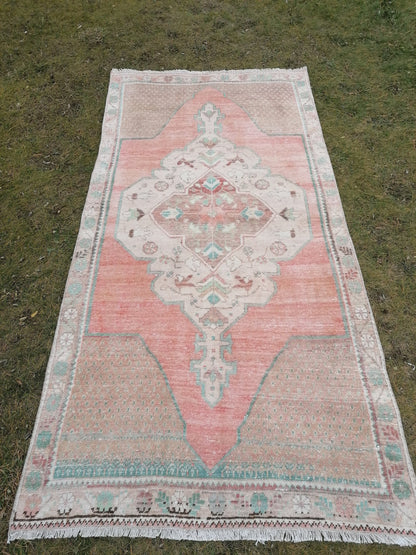 3'11x7'10 turkish rug, vintage rug, oushak vintage rug, kitchen rug bohemian rug