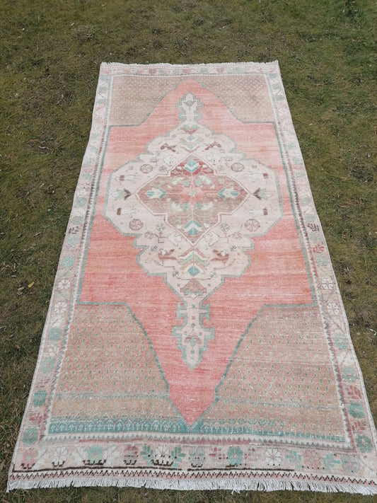 3'11x7'10 turkish rug, vintage rug, oushak vintage rug, kitchen rug bohemian rug