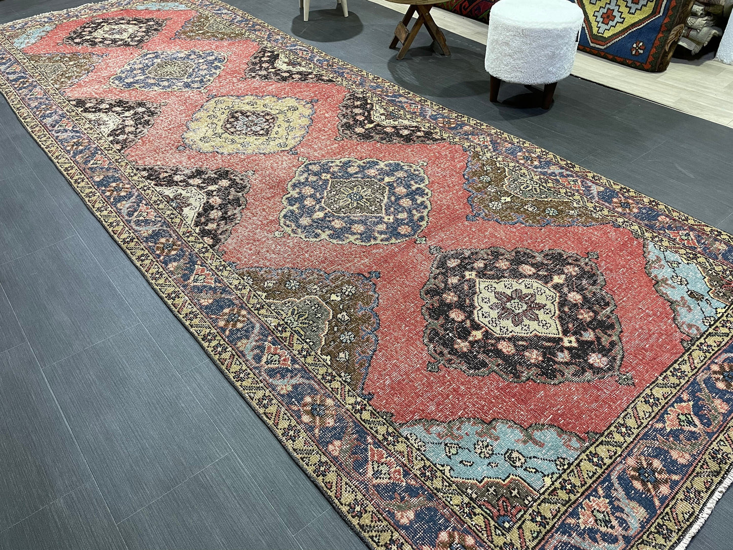 Turkish Runner Rug, Persian Distressed Runner 4.8 x 13.2 Rug, Vintage Runner Rug, Hallway Runner Rug,  Kitchen Runner Rug, Wool Runner Rug