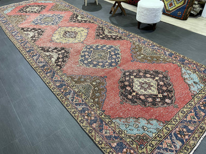 Turkish Runner Rug, Persian Distressed Runner 4.8 x 13.2 Rug, Vintage Runner Rug, Hallway Runner Rug,  Kitchen Runner Rug, Wool Runner Rug