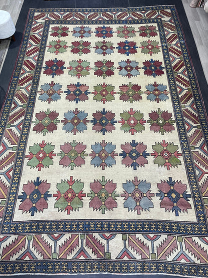 Vintage OUSHAK RUG, TURKISH 8.5 x 13.3 Rug, Large Persian Rug, Vintage Oriental Rug, Vintage Handmade Rug, Blue Wool Rug