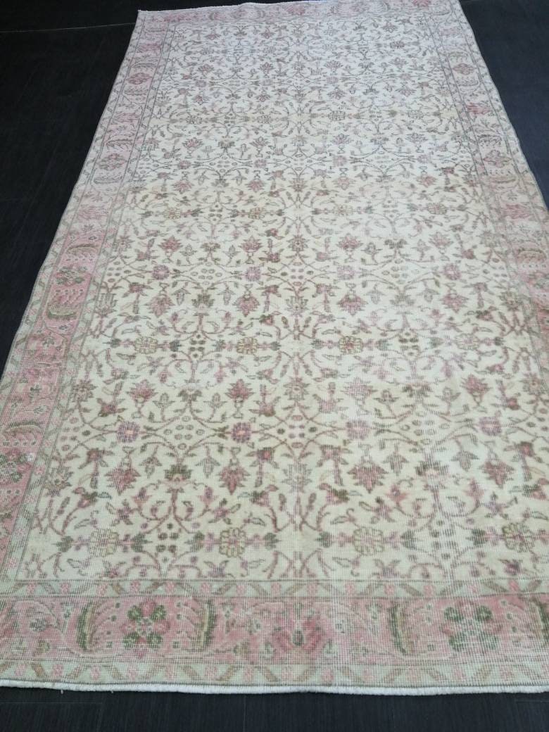 Large TURKISH Rug 4.9 x 9.7 Vintage Oushak Runner Rug Vintage Runner Rug Wool Oriental Rug Hand Made Rugs Floral Rug