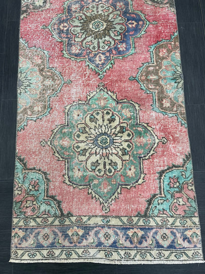 Muted Vintage Runner Rug Vintage Oushak Runner Rug 3 x 12.5  Hallway Runner Rug Turkish Kitchen Runner Rug Antique Wool Oriental Runner Rug