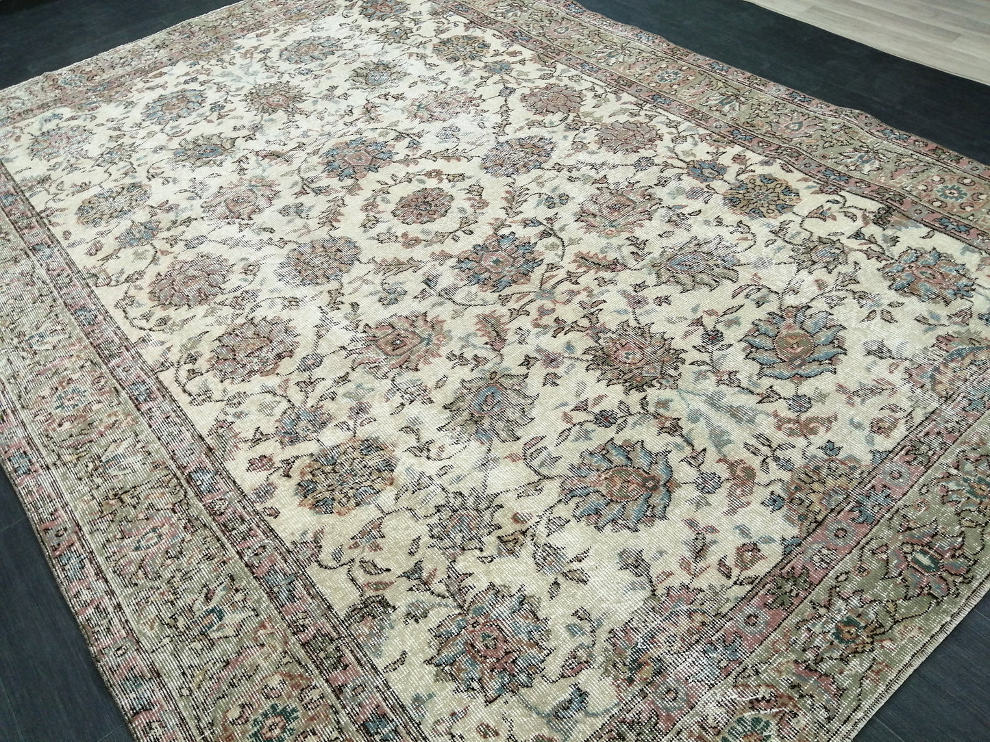 Floral Vintage Rug OUSHAK 7 x 9.8 TURKISH Rug Oriental Vintage Wool Rug Hand Made Rugs Vintage Turkish Rug