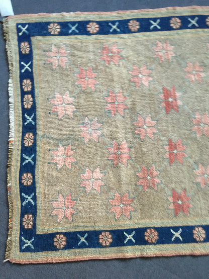 3.6x6 feet handmade grey wool muted rug, turkish vintage blue rug, large oushak kitchen floor rug, bedroom area wide rug, living room rugs