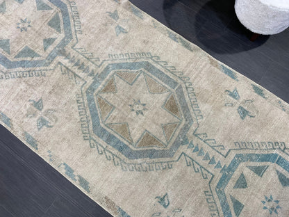 Antique Runner Rug, Vintage 3.7 x 10 Runner Rug, Persian Runner, Handmade Runner Rug, Turkish Runner Rug, Kitchen Runner, Hallway Runner