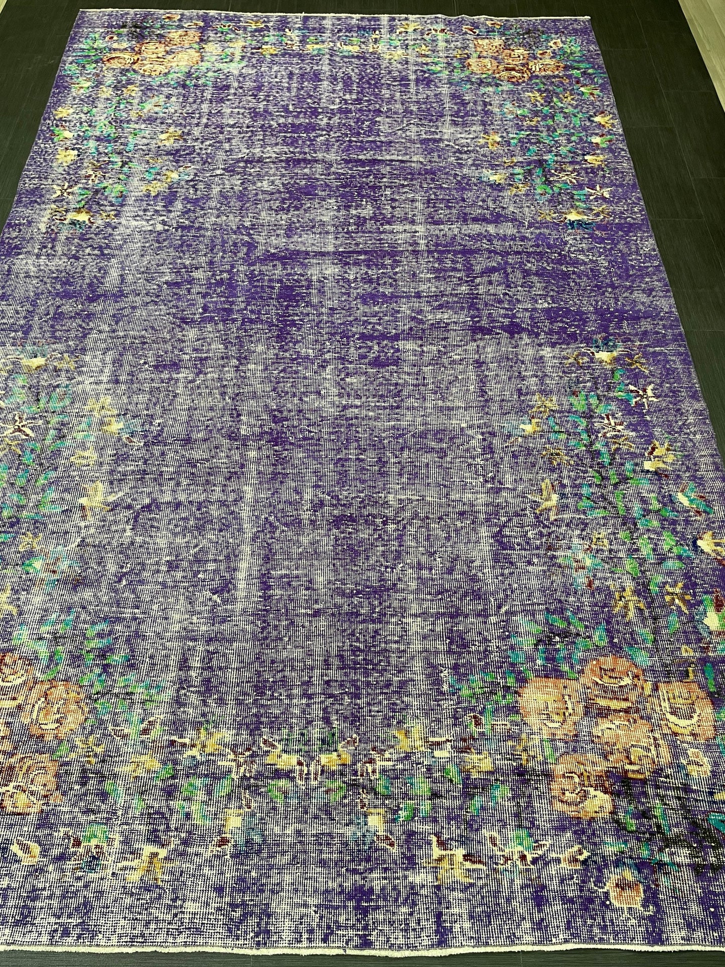 Vintage Rug 7 x 10.8 TURKISH Handmade Rug Violet Purple Vintage Hand Knotted Rug Distressed Persian Rug Oushak Rug, Wool Rug