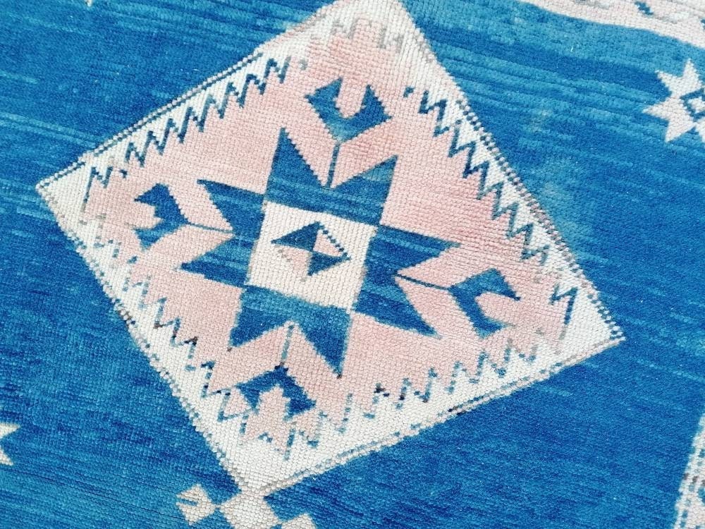 Oushak turkish rug, blue vintage wool rug, 4'5x5'7 vintage hand made wool rug, living room rug, bohemian rug