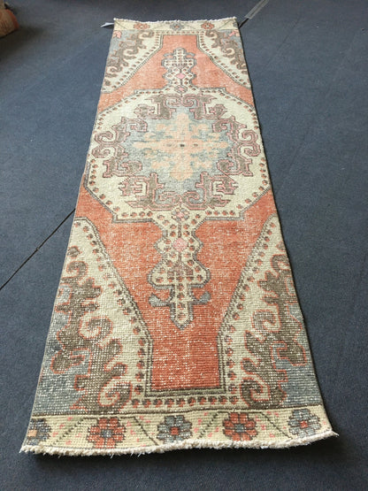 2x7 feet handmade vintage runner rug, overlong turkish floor runner, kitchen floor runner, laundry area runner rug, oushak hallway runners