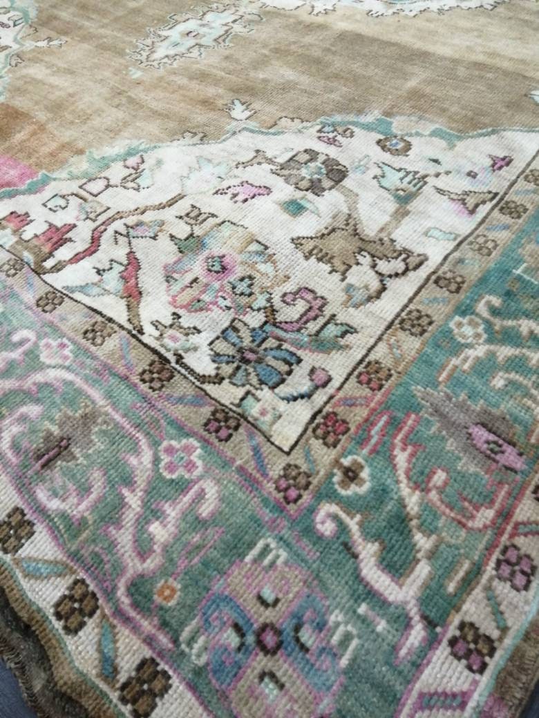 Hand Made Vintage RUG, Turkish Rug Large Area Rug, 6.7 x 10.8 VINTAGE Rug, Oushak  Rug,Hand Knotted Rug, Neutral Rug Antique Rug
