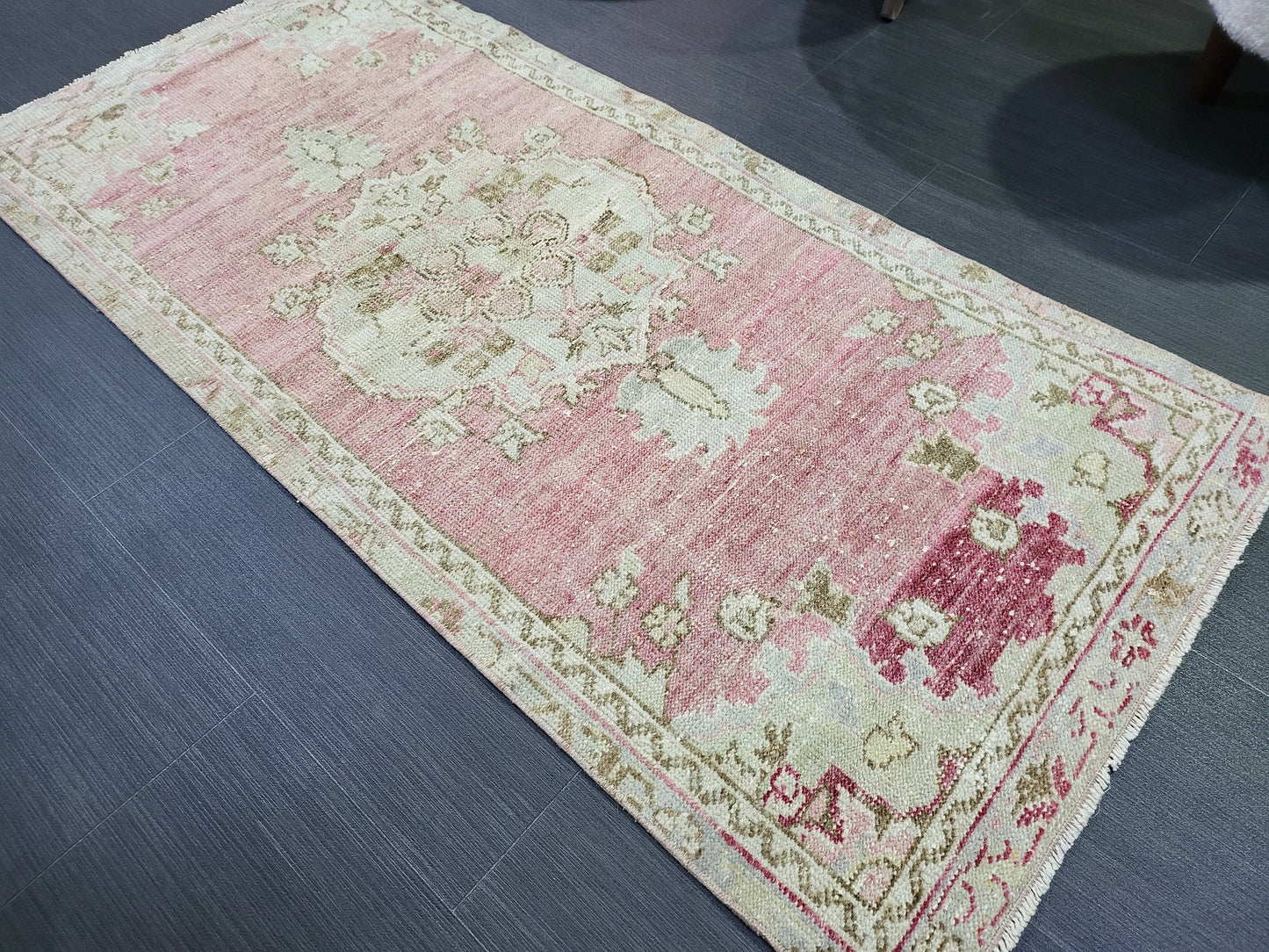 Vintage Rug, TURKISH 2.2 x 4.8 HANDMADE Rug, Vintage Persian Rug, Oushak Rug, Turkish Oushak Rug, Vintage Handknotted Rug, Wool Rug