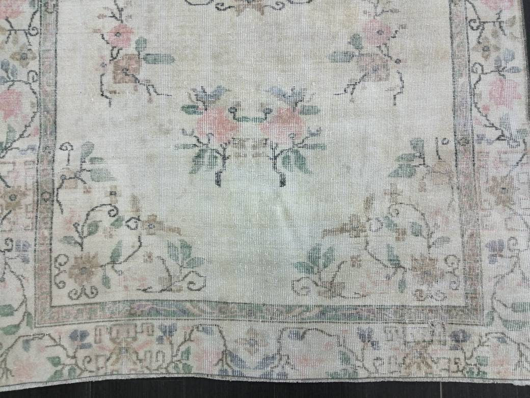 MUTED Rug, 5 x 8.6 Vintage Hand Made Rug, Oushak Rug, Faded Rustic Rug, ORIENTAL Rug, Turkish Rug, Farmhouse Rug, Vintage Persian rug