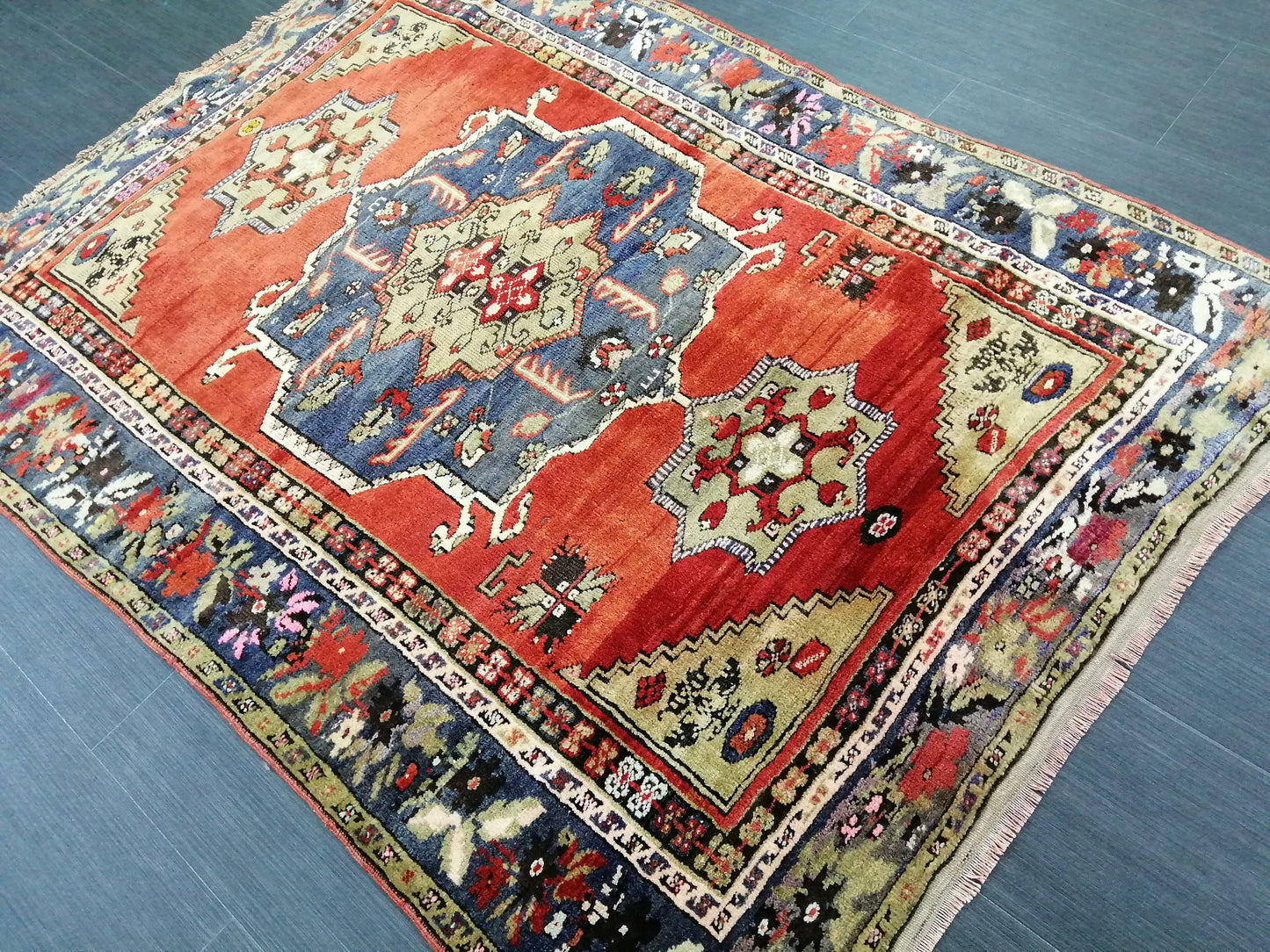 High Wool Pile Antique RUG 4 x 5.6 TURKISH Oushak Rug Vintage Oushak Rug Hand Made Rugs Vintage Turkish Rug Antique Oriental Rug 4x6