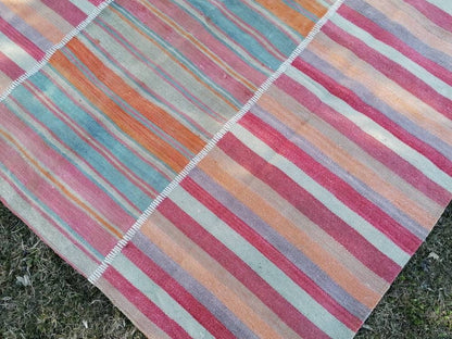 Flatwoven kilim rug 6'4x8'8  stripe hand made rugs, vintage turkish rugs oushak rug vintage oushak rug, wool rug