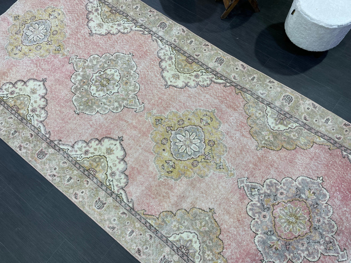 Vintage Runner Rug, Pink Hallway Runner 4.6 x 9.2 Rug, Kitchen Runner Rug, Wool Runner Rug Muted Oushak Rug Pretty Turkish Runner