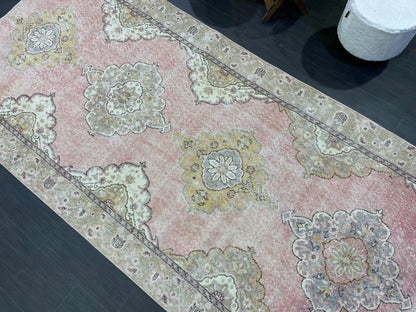 Vintage Runner Rug, Pink Hallway Runner 4.6 x 9.2 Rug, Kitchen Runner Rug, Wool Runner Rug Muted Oushak Rug Pretty Turkish Runner