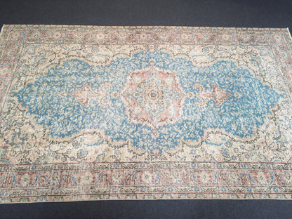 8.3x5 Light Pink Rug,Light Blue Rug,Turkish Rug,Vintage Rug, 5x8 Oushak Rug,Hand made Rug, Wool rug