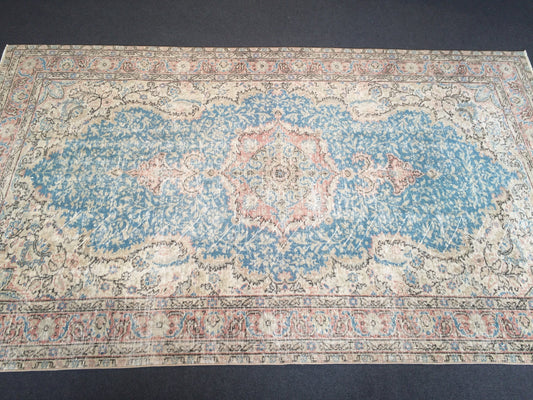 8.3x5 Light Pink Rug,Light Blue Rug,Turkish Rug,Vintage Rug, 5x8 Oushak Rug,Hand made Rug, Wool rug