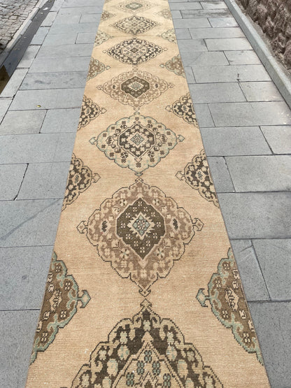 Muted XL Hand Knotted Runner TURKISH Stairs 2.8 x 24.2 Runner Rug Handmade Runner Rug XL Oriental Runner Rug Staircase Runner rug