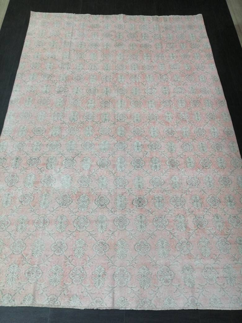 Large Vintage RUG TURKISH Rug 10.5 x 7 Pink Vintage Persian Rug Vintage Oriental Rug Wool Oushak Rug Hand Made Rugs Vintage Turkish Rug