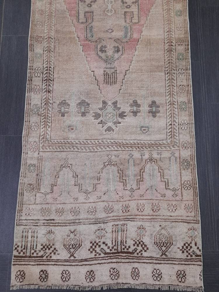 WOOL Oriental Runner Rug Turkish Runner Rug 2.5 x 12 Muted Vintage High Pile Runner Hallway Runner Rug Kitchen Runner Rug Persian Runner Rug