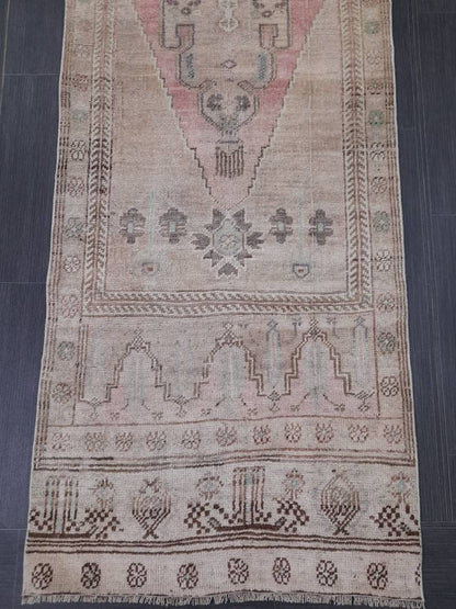 WOOL Oriental Runner Rug Turkish Runner Rug 2.5 x 12 Muted Vintage High Pile Runner Hallway Runner Rug Kitchen Runner Rug Persian Runner Rug