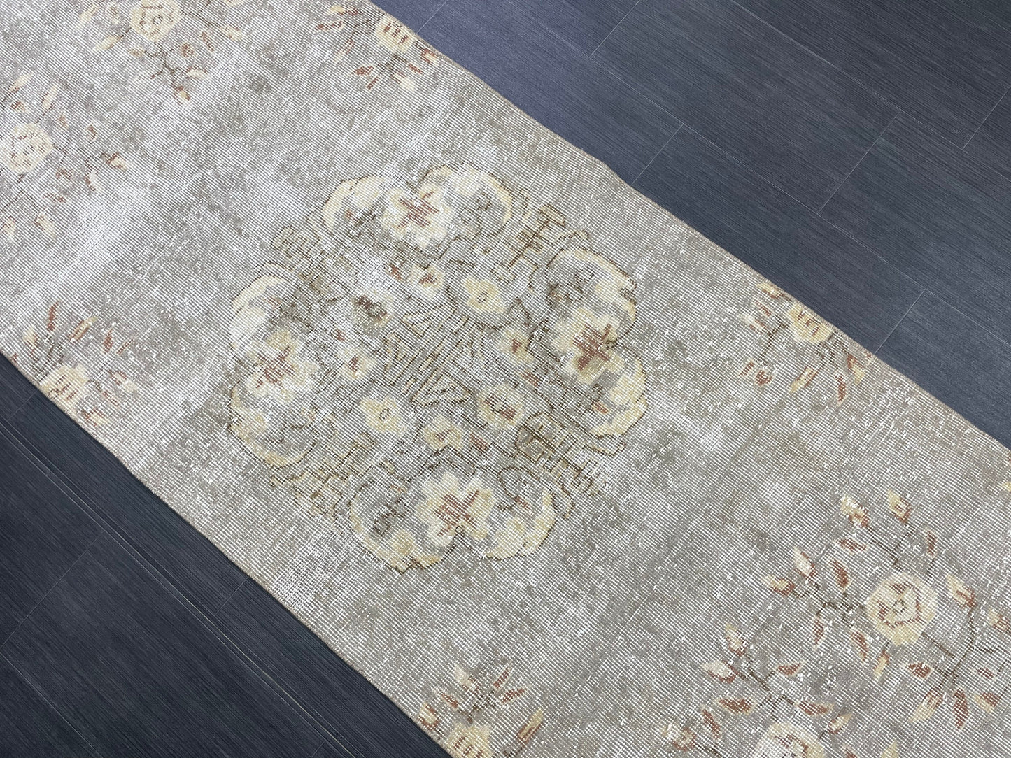 3 x 9.6 Muted Oushak Runner Rug Turkish Runner Rug Vintage Runner Rug Hallway Runner Rug Kitchen Runner Rug Wool Runner Grey Silver