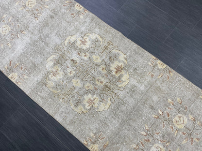 3 x 9.6 Muted Oushak Runner Rug Turkish Runner Rug Vintage Runner Rug Hallway Runner Rug Kitchen Runner Rug Wool Runner Grey Silver