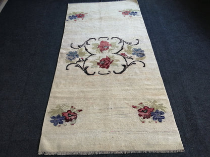 Floral OUSHAK RUG TURKISH 6.3 x 3.2 Oushak Rug Vintage Oushak Runner Rug Vintage Runner Rug Wool  Hand Made Rugs Vintage Turkish Rug