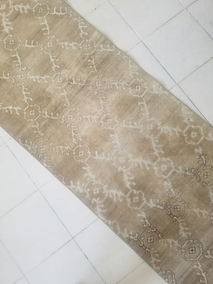 11'6x2'8 neatural color runner rug, oushak natural runner rug, turkish runner rug, oushak hand made rug