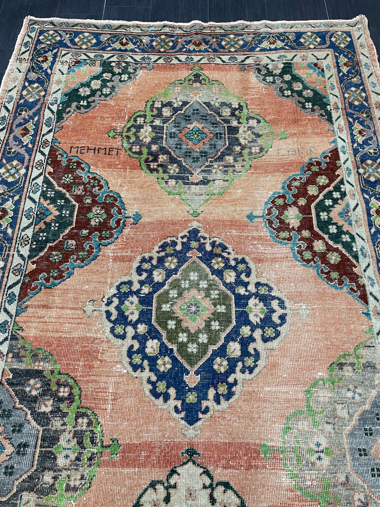 Vintage Hand Knotted Vintage 4.8 x 13 Runner Oushak Runner Rug Turkish Runner Rug Vintage Runner Rug Star Kitchen Runner Natural Wool