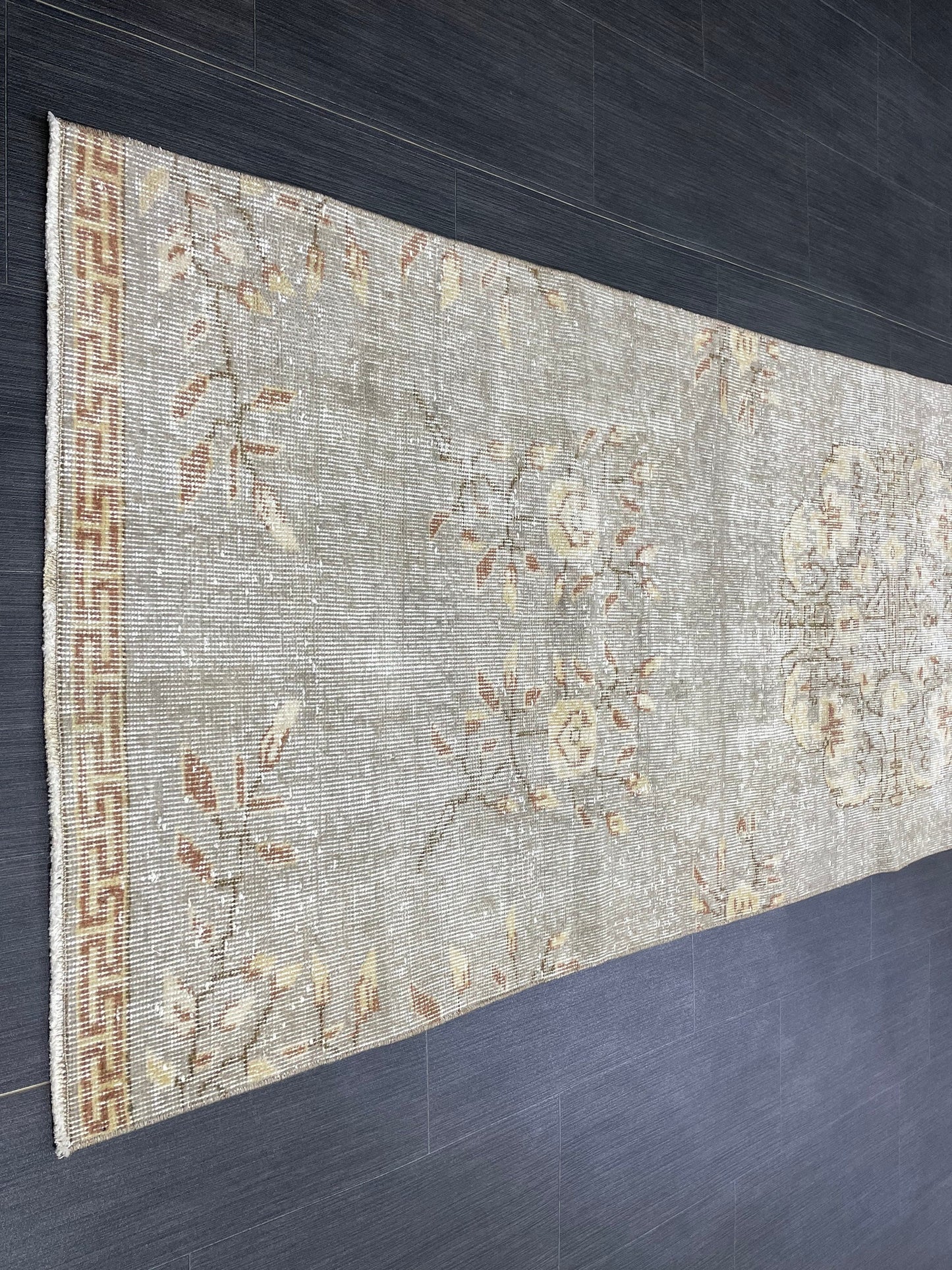 3 x 9.6 Muted Oushak Runner Rug Turkish Runner Rug Vintage Runner Rug Hallway Runner Rug Kitchen Runner Rug Wool Runner Grey Silver