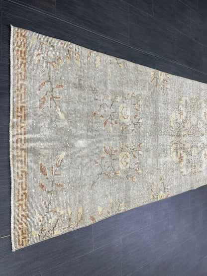 3 x 9.6 Muted Oushak Runner Rug Turkish Runner Rug Vintage Runner Rug Hallway Runner Rug Kitchen Runner Rug Wool Runner Grey Silver