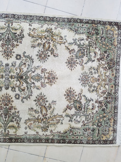 Turkish oushak rug, earth tone rug, pastel color rug, ethnic motif, minimalist rug traditional turkish design 7'x3'11" feet
