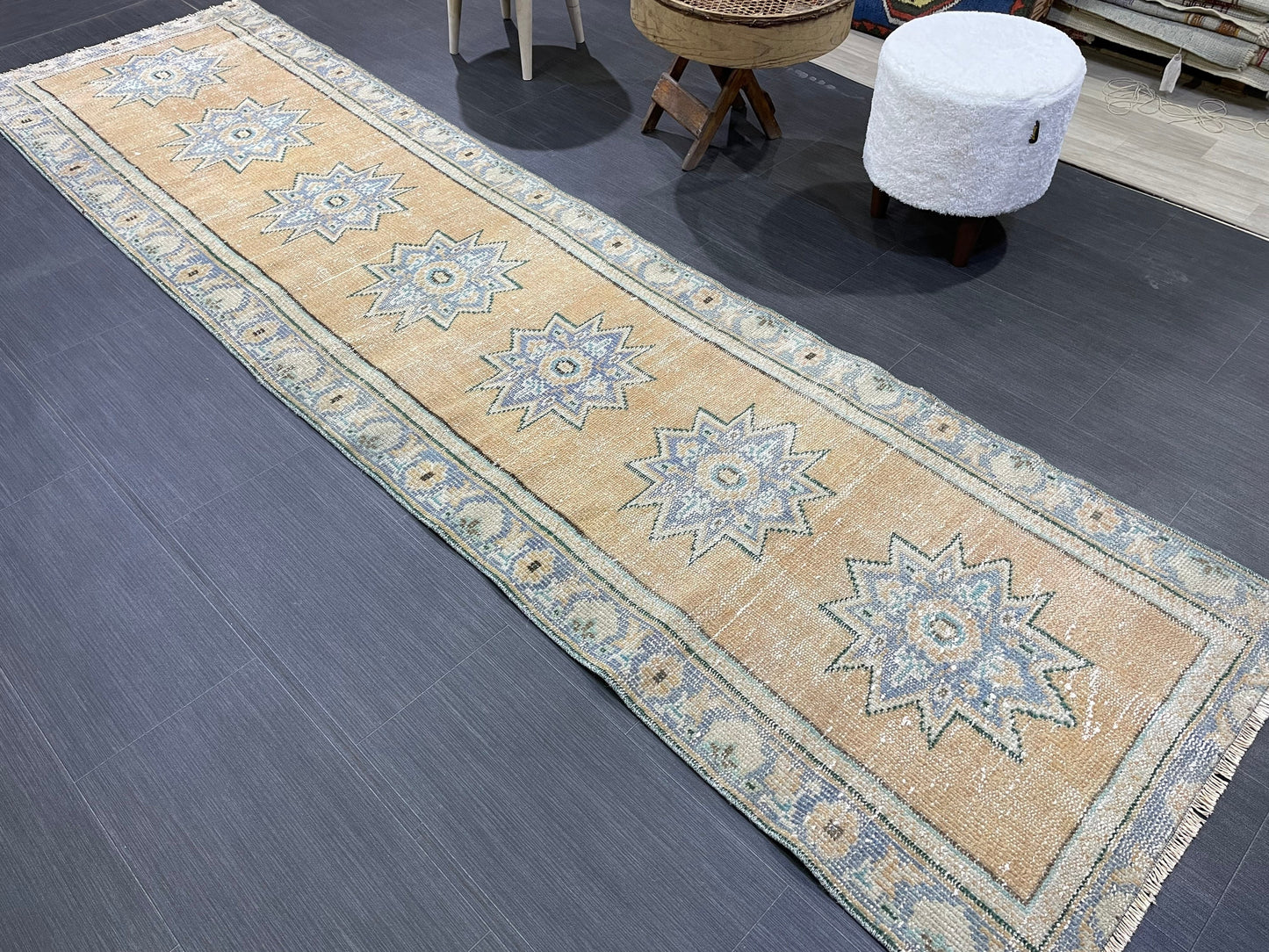 Oushak Runner Rug, Turkish Runner Rug, Vintage 2.5 x 9.7 Runner Rug, Hallway Runner Rug, Kitchen Runner Rug Wool Runner Rug