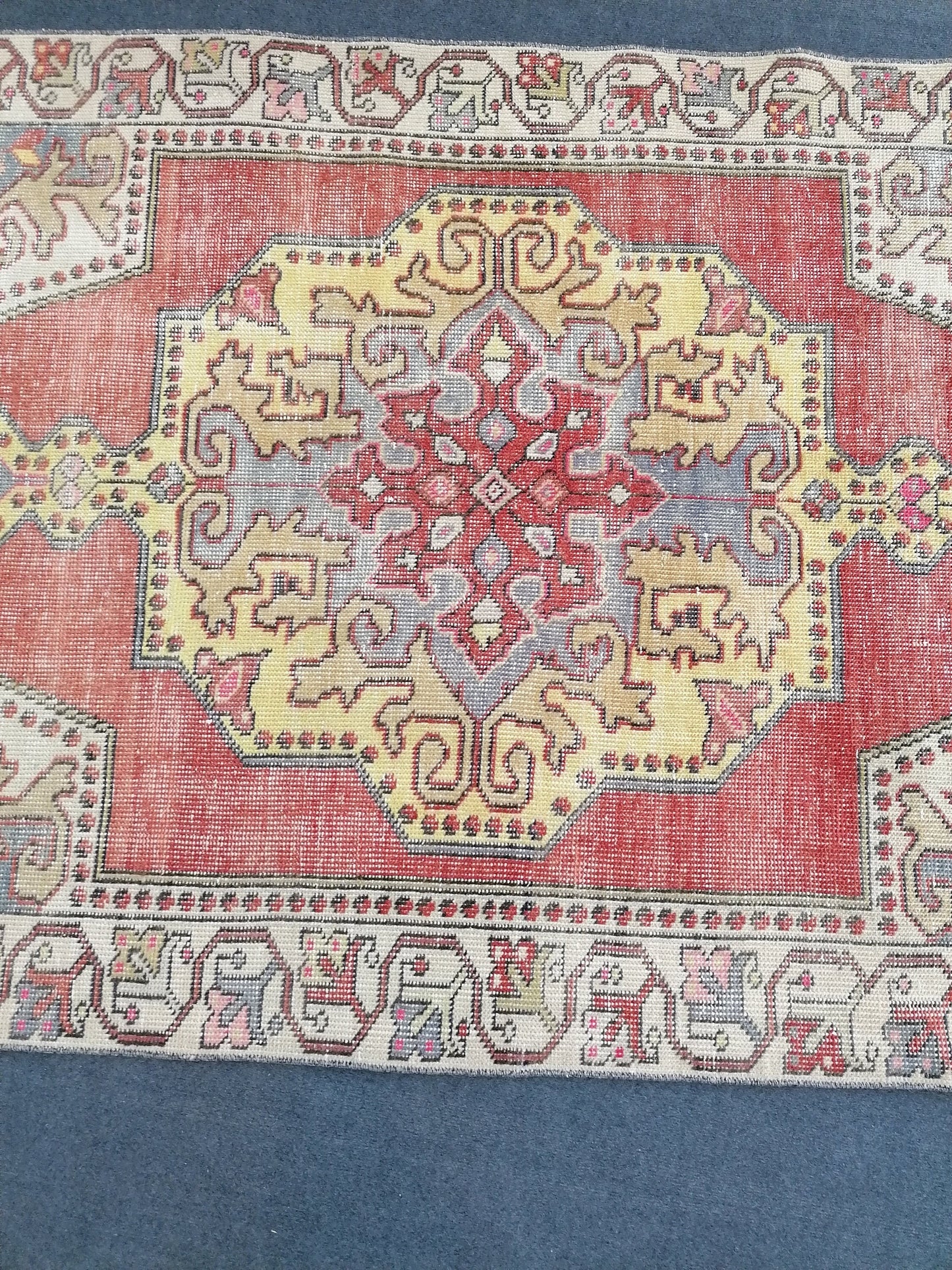 Distressed turkish rug, vintage wool rug 4x8'4 oushak handmade rug, rustic kitchen rug, bohemian rug