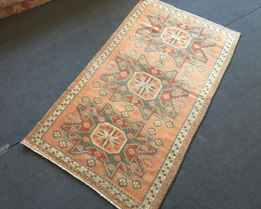 3.4x5.7 feet handmade natural wool rug, turkish anatolian design vintage kitchen area rug, bohemian bedroom floor rug, muted color brown rug