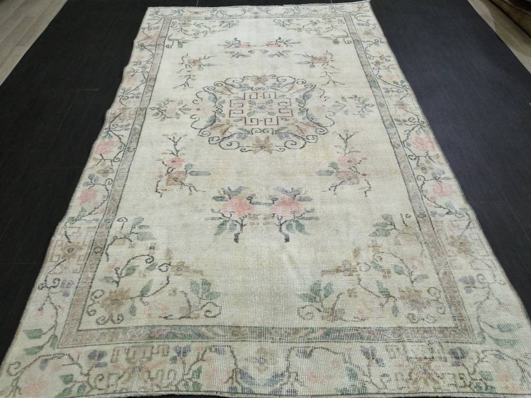 MUTED Rug, 5 x 8.6 Vintage Hand Made Rug, Oushak Rug, Faded Rustic Rug, ORIENTAL Rug, Turkish Rug, Farmhouse Rug, Vintage Persian rug