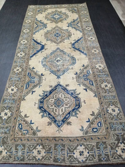 Antique Oushak Runner Rug Turkish Runner Rug Vintage Runner Rug 11.9 x 4.9 Hallway Runner Rug Antique Oriental Runner Rug Blue Beige Runner