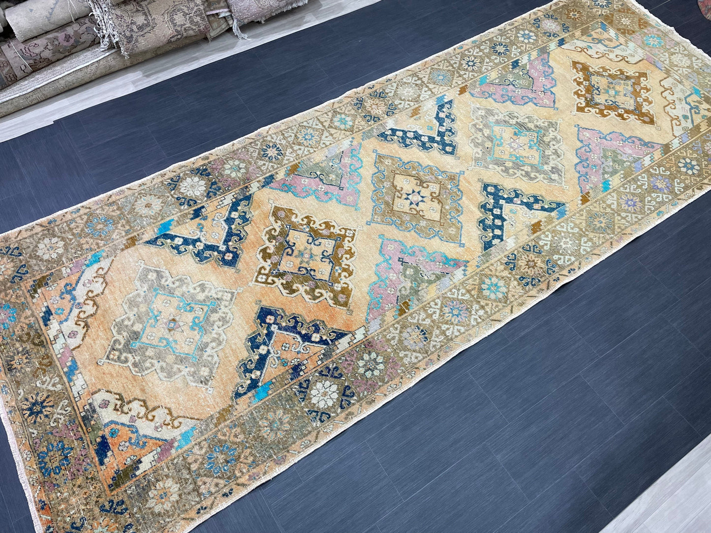 Vintage Hand Knotted Vintage 5 x 13.2 Runner Oushak Runner Rug Turkish Runner Rug Vintage Runner Rug Star Kitchen Runner Natural Wool Runner